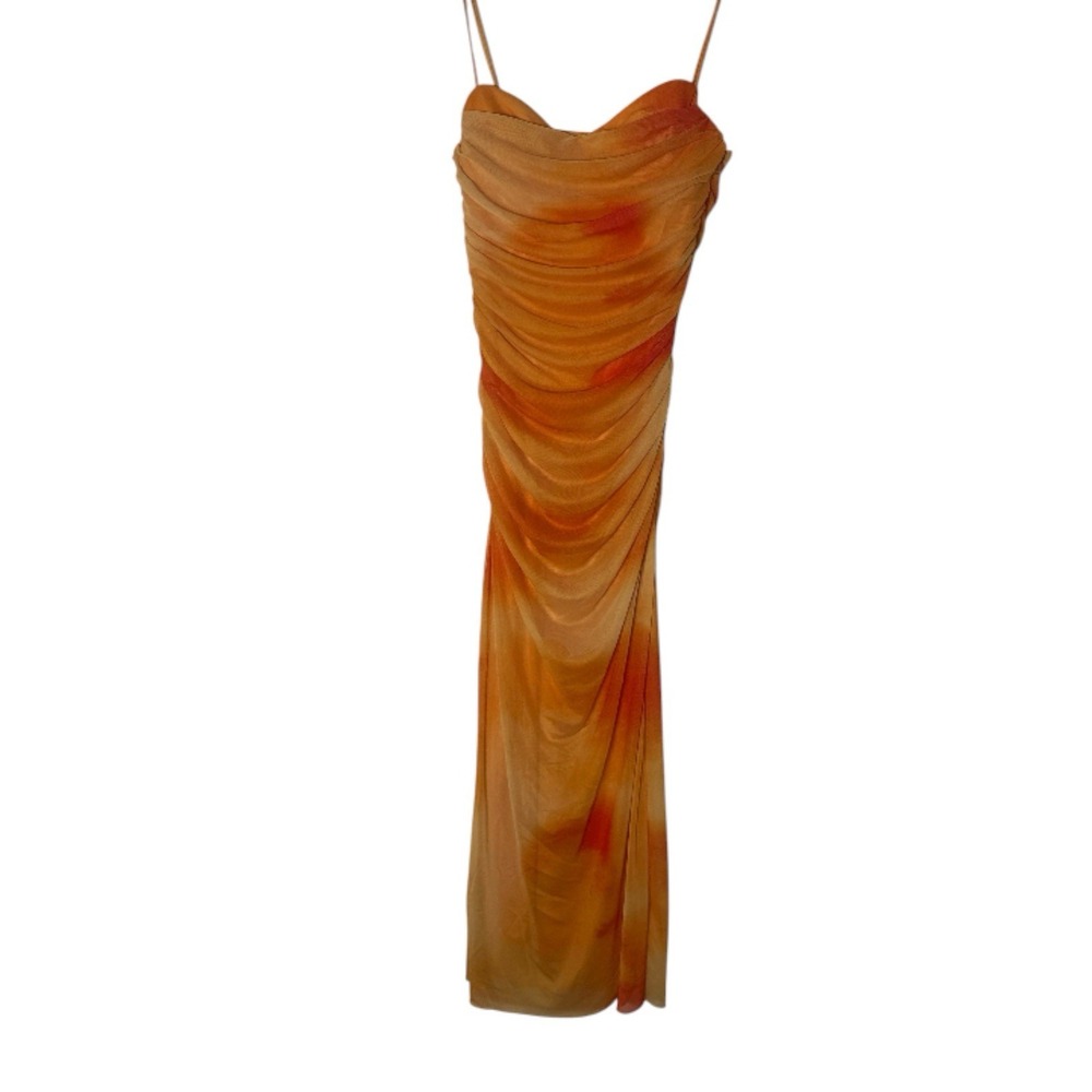 ZARA Midi Dress Women's Small Sleeveless Stretch Orange Stretch Party Colorful‎